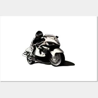 black and white Motorbike drawing Posters and Art